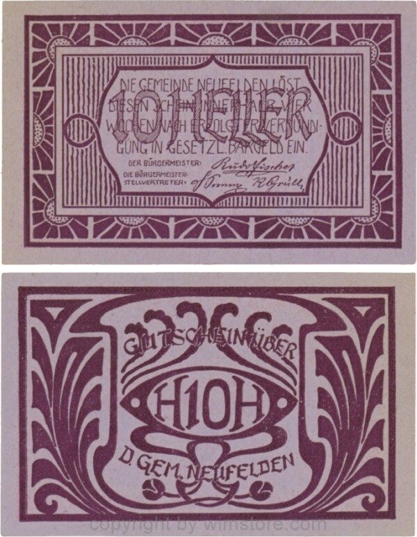 Neufelden, S0644IIIcc, 10 Heller, Kartonpapier glatt, violett, Druck violett; 1-