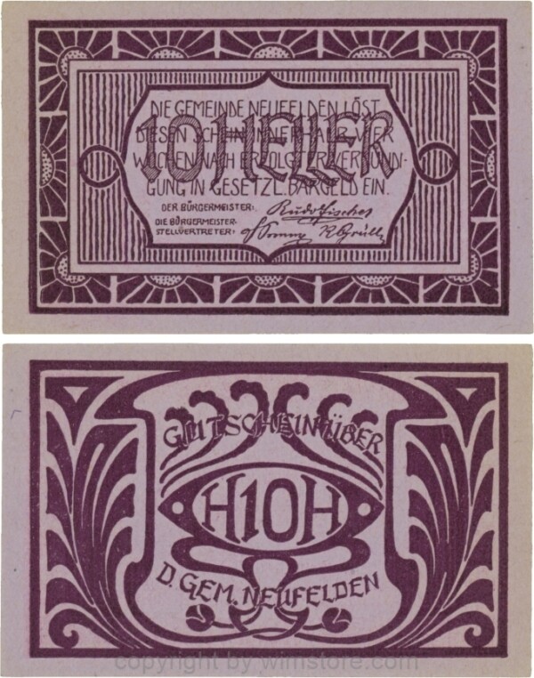 Neufelden, S0644IIIcc, 10 Heller, Kartonpapier glatt, violett, Druck violett; 1-