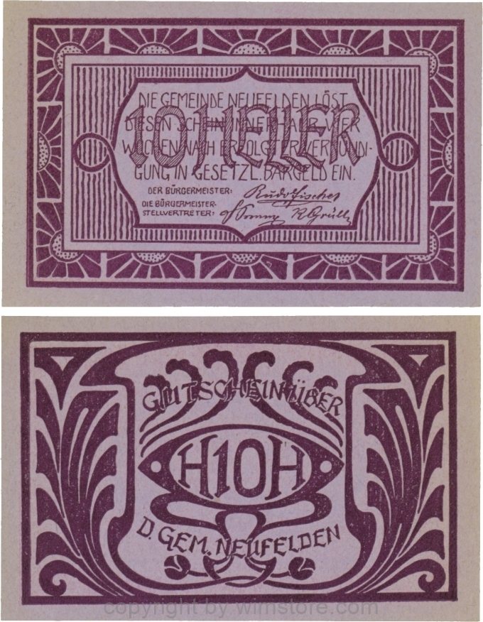 Neufelden, S0644IIIcc, 10 Heller, Kartonpapier glatt, violett, Druck violett; 1-