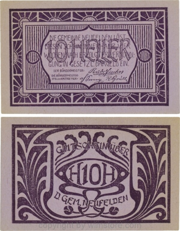 Neufelden, S0644IIIcc, 10 Heller, Kartonpapier glatt, violett, Druck violett; 1-