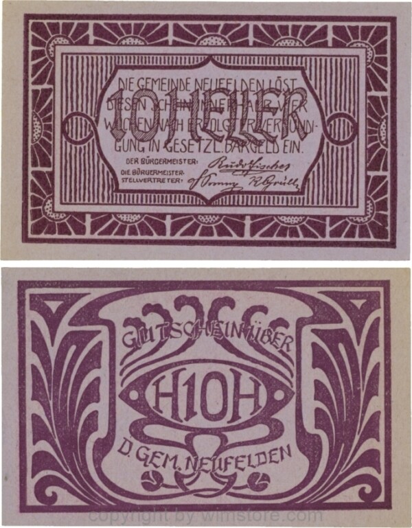 Neufelden, S0644IIIcc, 10 Heller, Kartonpapier glatt, violett, Druck violett; 1-
