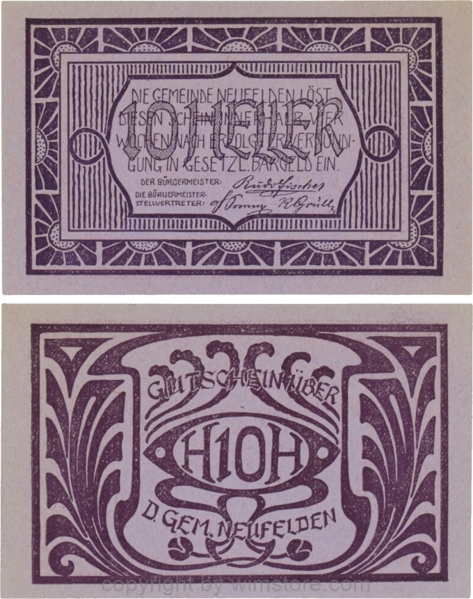 Neufelden, S0644IIIcc, 10 Heller, Kartonpapier glatt, violett, Druck violett; 1-