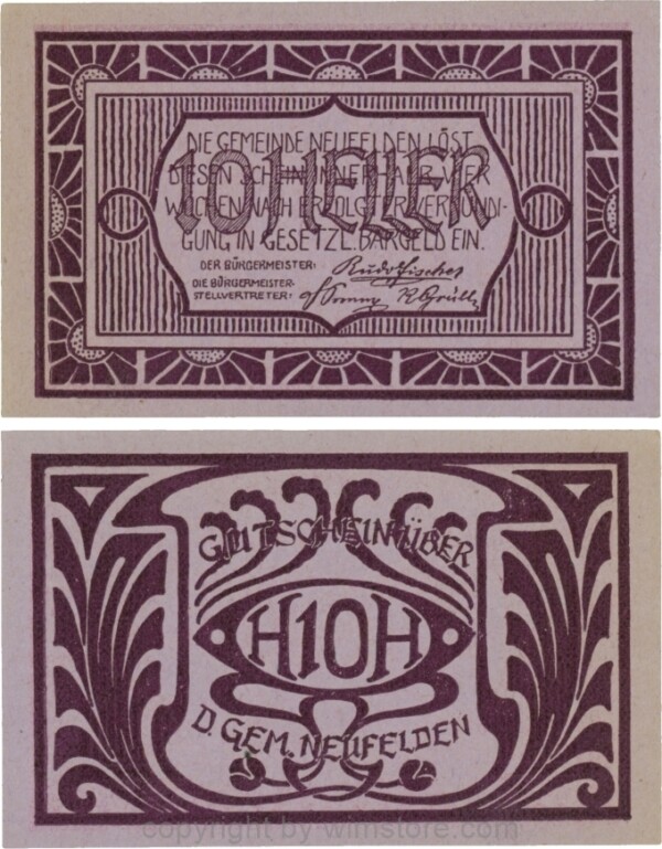 Neufelden, S0644IIIcc, 10 Heller, Kartonpapier glatt, violett, Druck violett; 1-