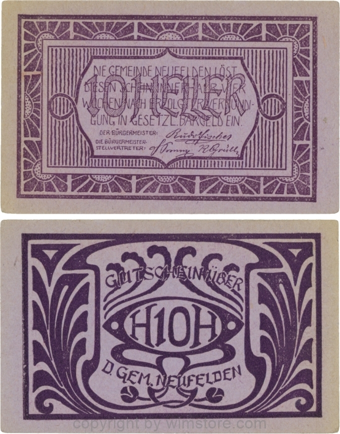 Neufelden, S0644IIIcc, 10 Heller, Kartonpapier glatt, violett, Druck violett; 2