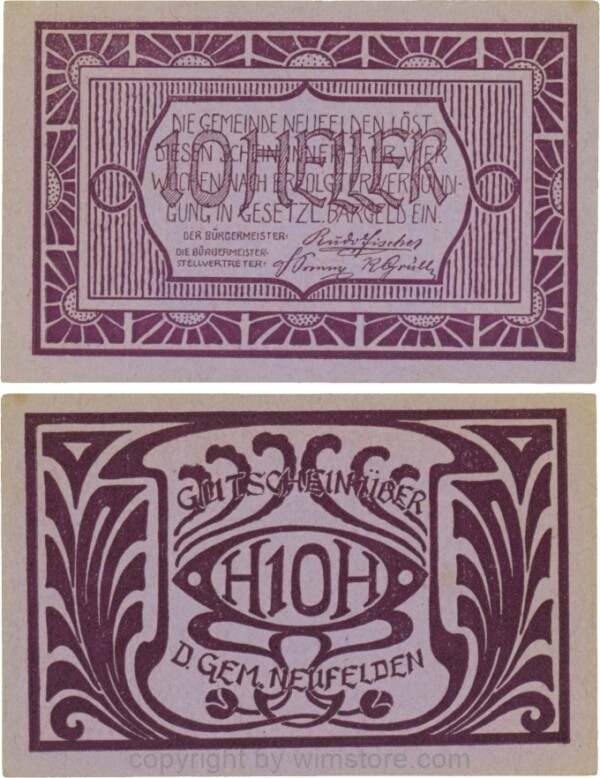 Neufelden, S0644IIIcc, 10 Heller, Kartonpapier glatt, violett, Druck violett; 2