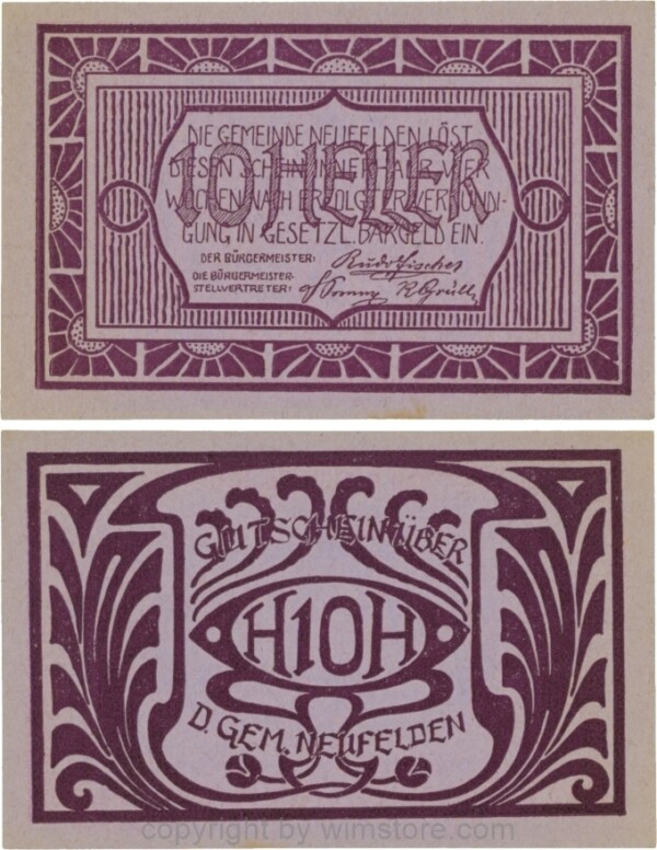 Neufelden, S0644IIIcc, 10 Heller, Kartonpapier glatt, violett, Druck violett; 2