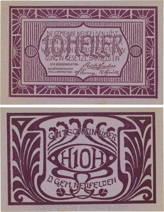 Neufelden, S0644IIIcc, 10 Heller, Kartonpapier glatt, violett, Druck violett; 2