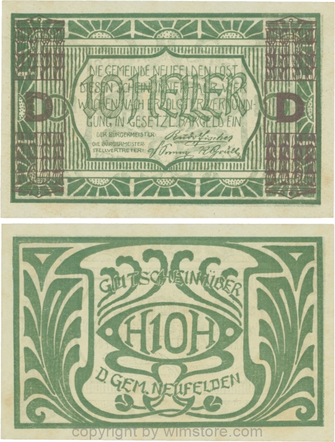 Neufelden, S0644VD, 10 Heller, Buchstabe D, Druck violettbronze; 2, fleckig