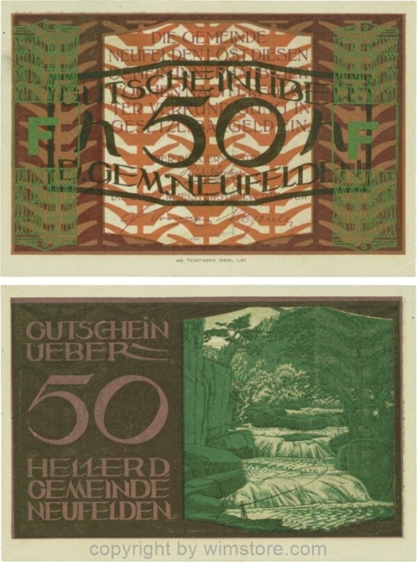 Neufelden, S0644VF, 50 Heller, Buchstabe F, Druck grünbronze; 2
