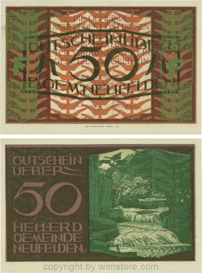 Neufelden, S0644VF, 50 Heller, Buchstabe F, Druck grünbronze; 2