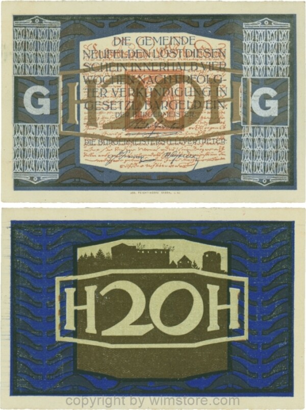 Neufelden, S0644VG, 20 Heller, Buchstabe G, Druck silber; 2
