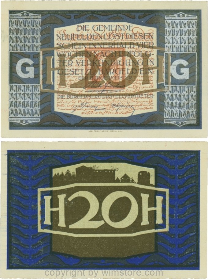 Neufelden, S0644VG, 20 Heller, Buchstabe G, Druck silber; 2