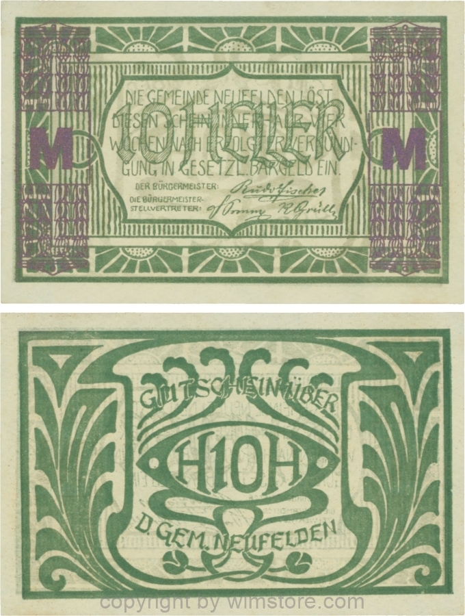 Neufelden, S0644VM, 10 Heller, Buchstabe M, Druck violettbronze; 1-