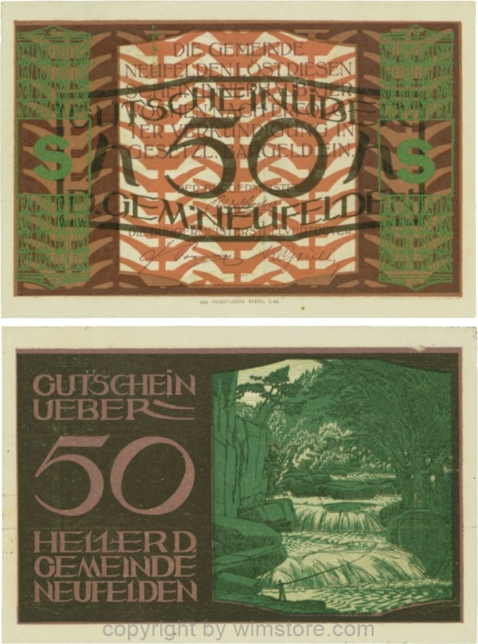 Neufelden, S0644VS, 50 Heller, Buchstabe S, Druck grünbronze; 1-