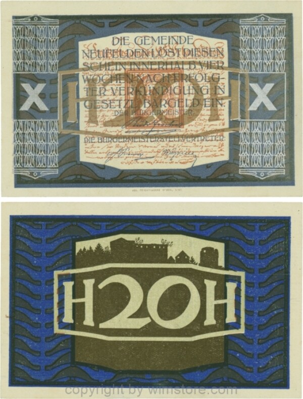 Neufelden, S0644VX, 20 Heller, Buchstabe X, Druck silber; 2