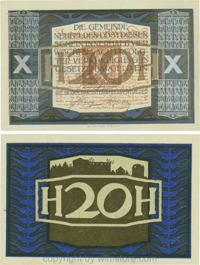 Neufelden, S0644VX, 20 Heller, Buchstabe X, Druck silber; 2