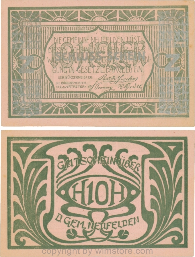 Neufelden, S0644VZ, 10 Heller, Buchstabe Z, Papier Rosa, Druck silber, Schluss-Schein; 2