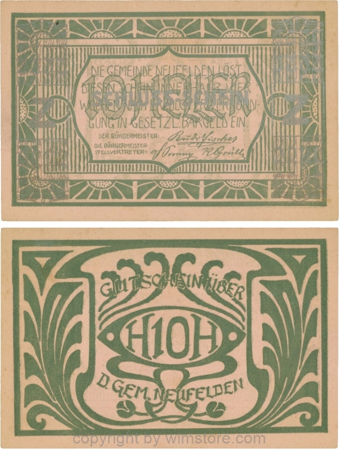 Neufelden, S0644VZ, 10 Heller, Buchstabe Z, Papier Rosa, Druck silber, Schluss-Schein; 2