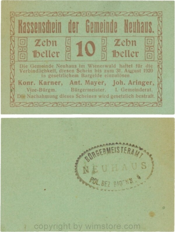Neuhaus, G0646b, 10 Heller mit Gemeindestempel; 1