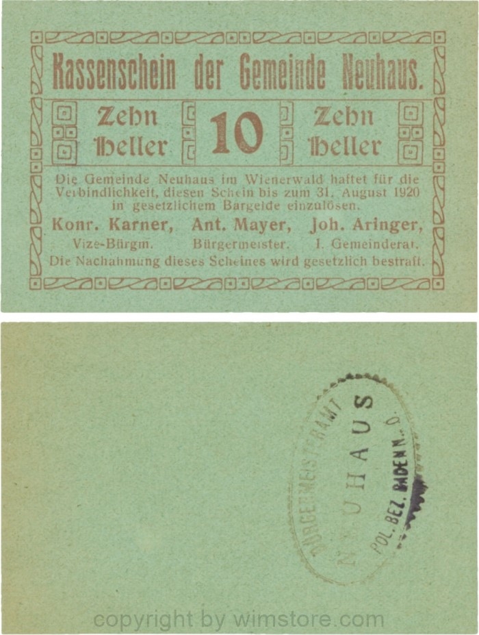 Neuhaus, G0646b, 10 Heller mit Gemeindestempel; 2, kleiner Riss