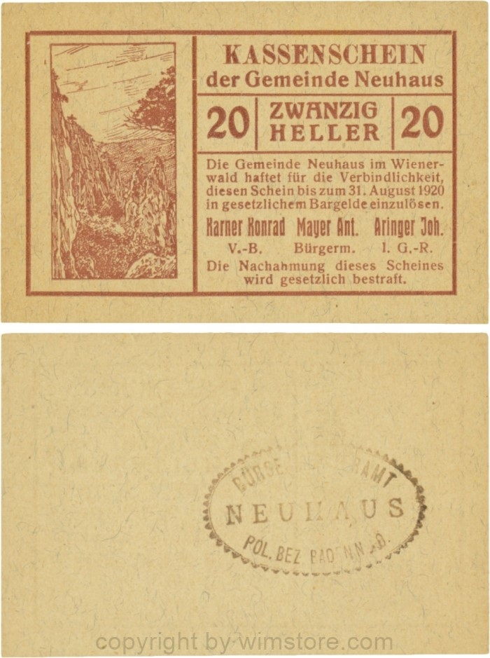Neuhaus, G0646b, 20 Heller mit Gemeindestempel; 1
