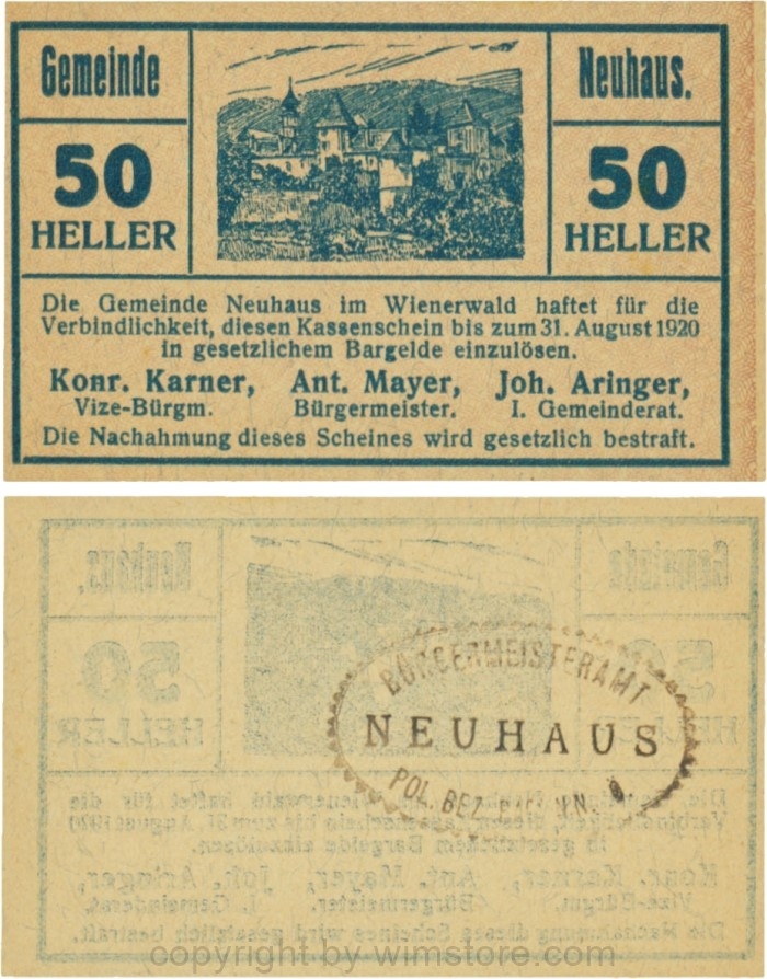 Neuhaus, G0646b, 50 Heller mit Gemeindestempel; 1
