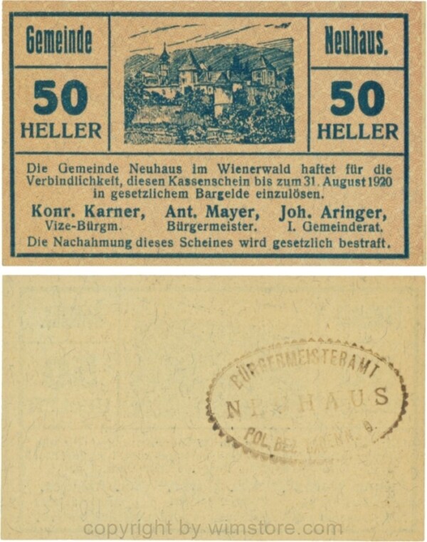 Neuhaus, G0646b, 50 Heller mit Gemeindestempel; 1