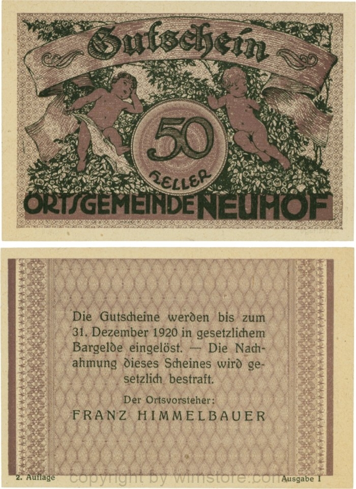Neuhof, S0647IIa, 50 Heller, 2. Auflage, Ausgabe I; 1