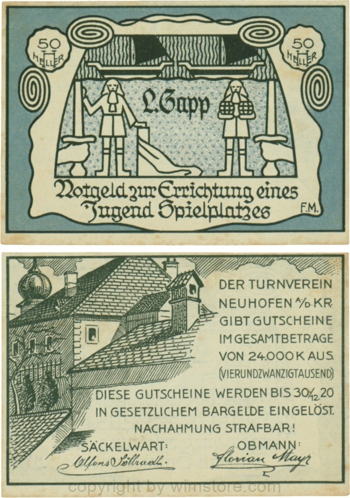 Neuhofen a.d. Krems, P0649, 50 Heller, Privatausgabe des Turnvereines; 1-