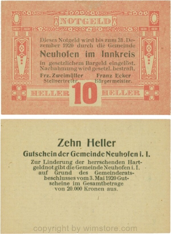 Neuhofen im Innkreis, G0652I01, 10 Heller, Verzierung I; 1