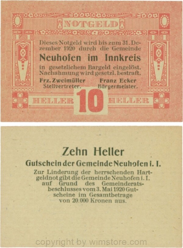 Neuhofen im Innkreis, G0652I01, 10 Heller, Verzierung I; 1