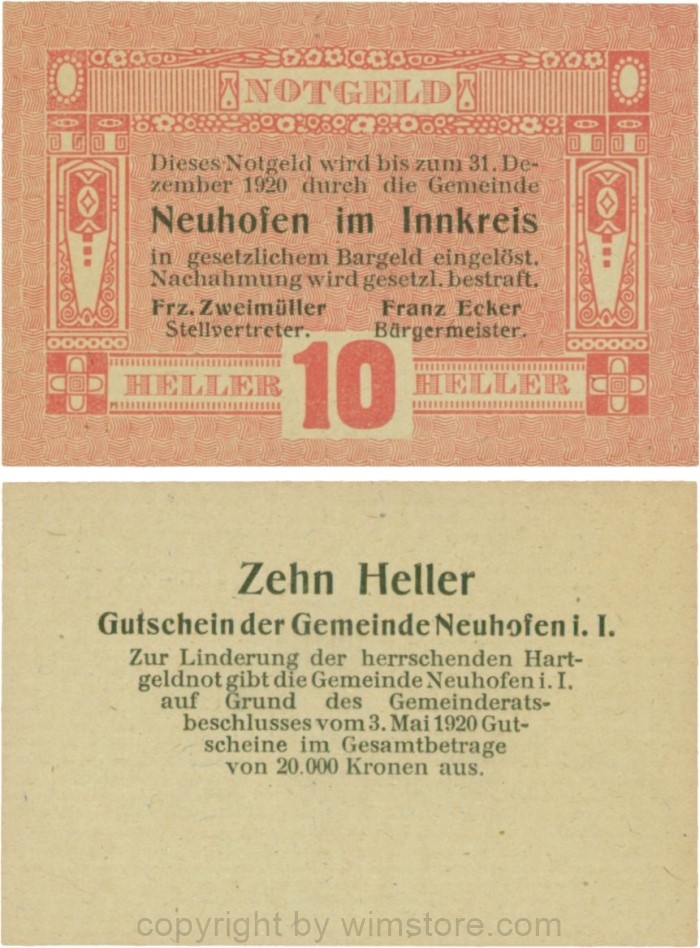Neuhofen im Innkreis, G0652I01, 10 Heller, Verzierung I; 1