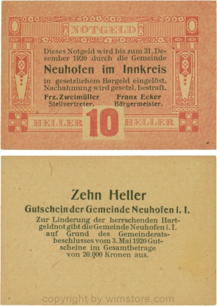 Neuhofen im Innkreis, G0652I01, 10 Heller, Verzierung I; 1