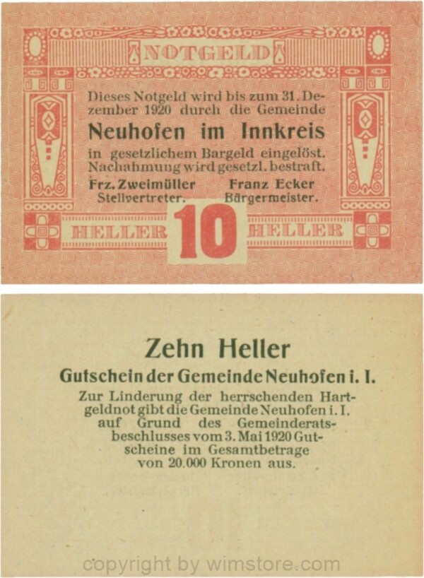 Neuhofen im Innkreis, G0652I01, 10 Heller, Verzierung I; 1