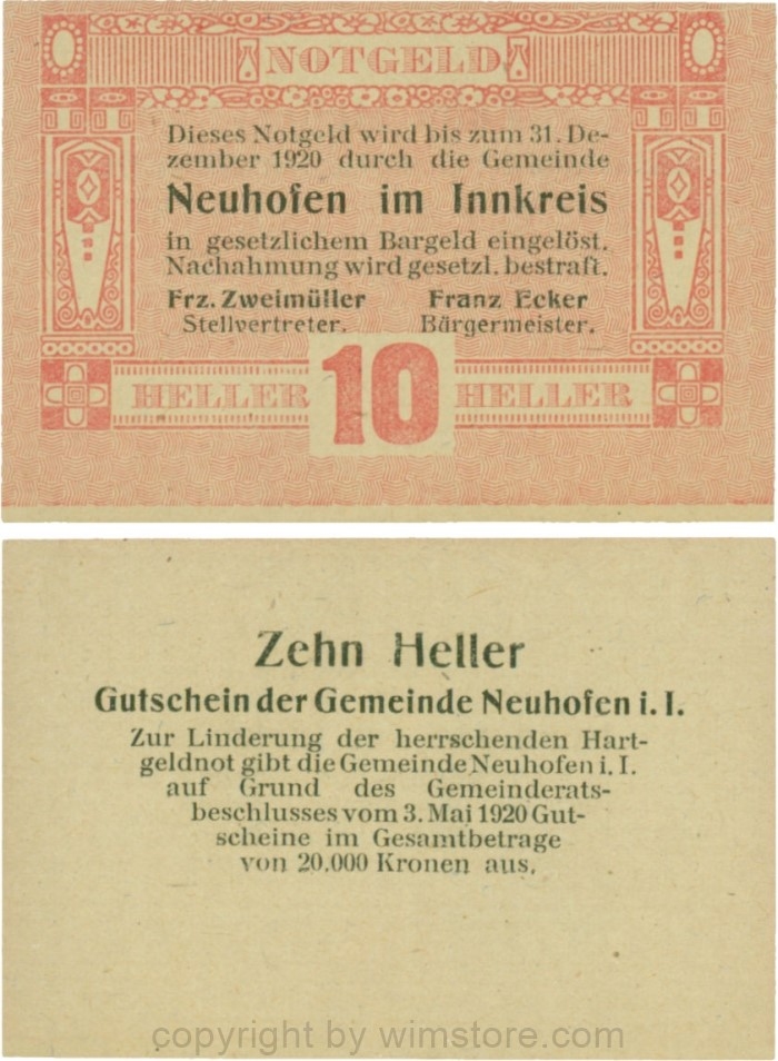 Neuhofen im Innkreis, G0652I04, 10 Heller, Verzierung II; 1