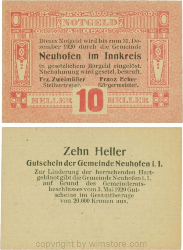 Neuhofen im Innkreis, G0652I07, 10 Heller, Verzierung III; 1