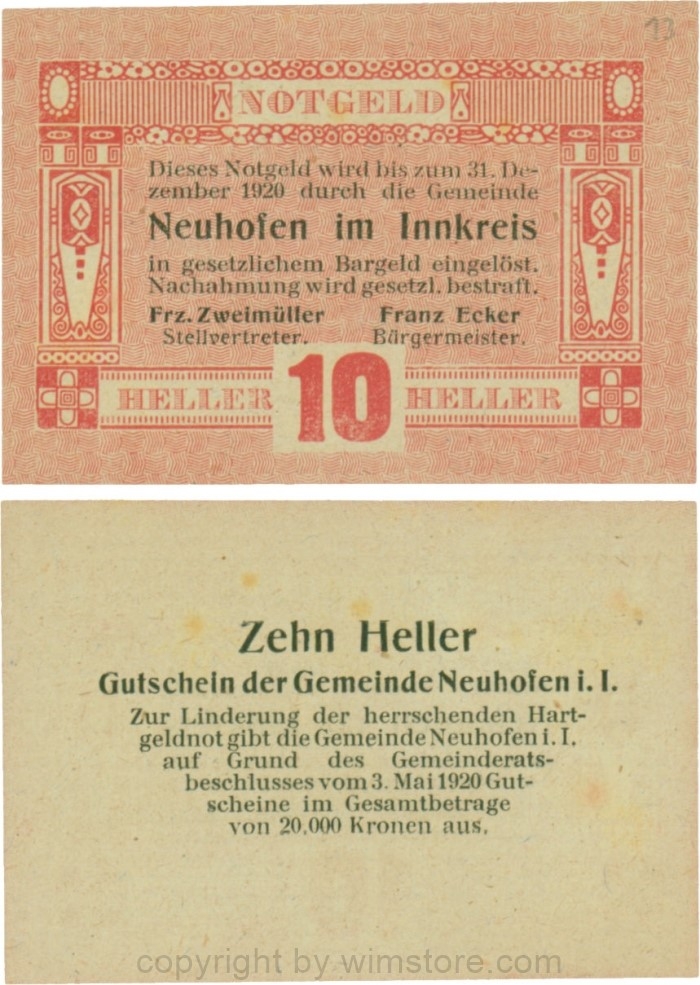 Neuhofen im Innkreis, G0652I13, 10 Heller, Verzierung V; 1