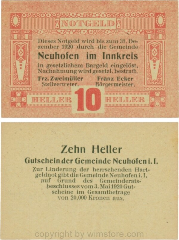 Neuhofen im Innkreis, G0652I19, 10 Heller, Verzierung VII; 1