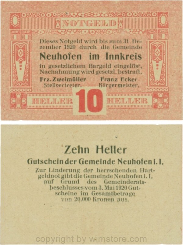 Neuhofen im Innkreis, G0652I19, 10 Heller, Verzierung VII; 1