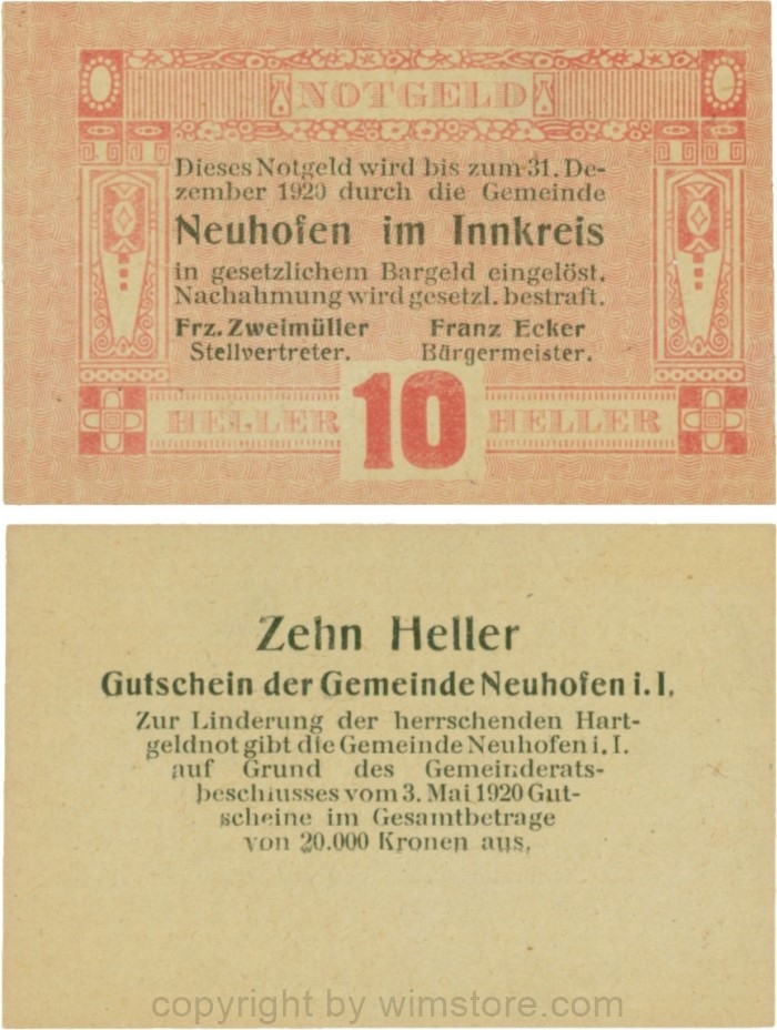 Neuhofen im Innkreis, G0652I22, 10 Heller, Verzierung VIII; 1