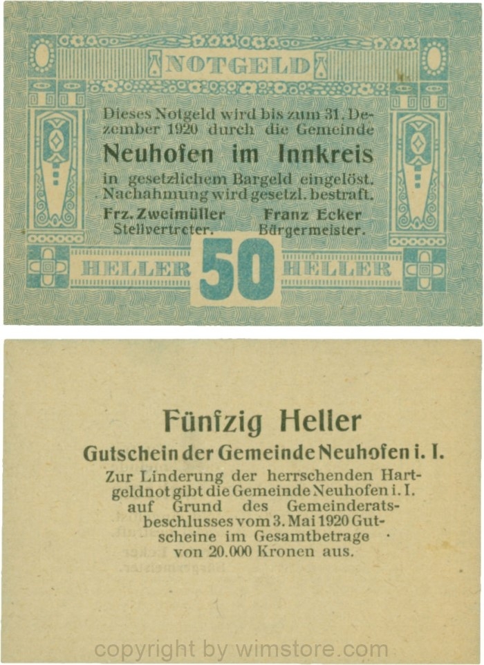 Neuhofen im Innkreis, G0652I03, 50 Heller, Verzierung I; 1-