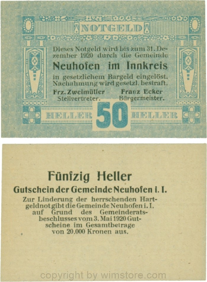 Neuhofen im Innkreis, G0652I09, 50 Heller, Verzierung III; 1