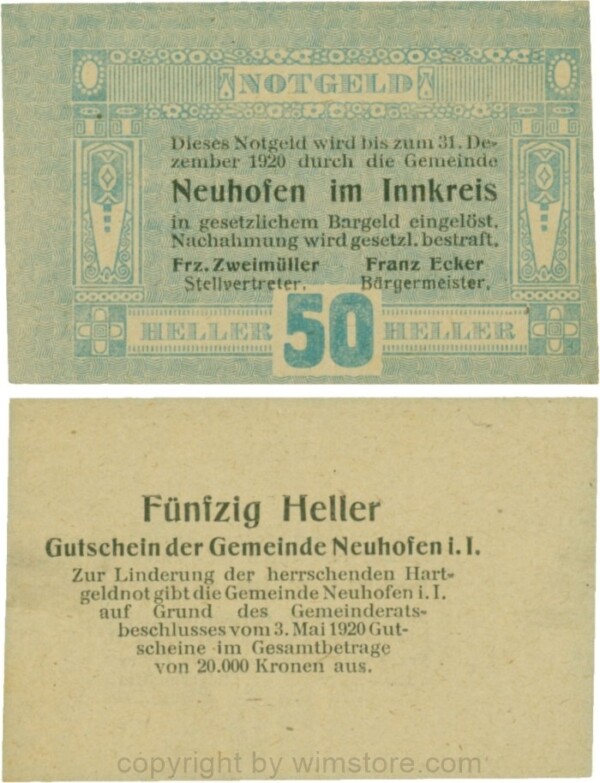 Neuhofen im Innkreis, G0652I12, 50 Heller, Verzierung IV; 1