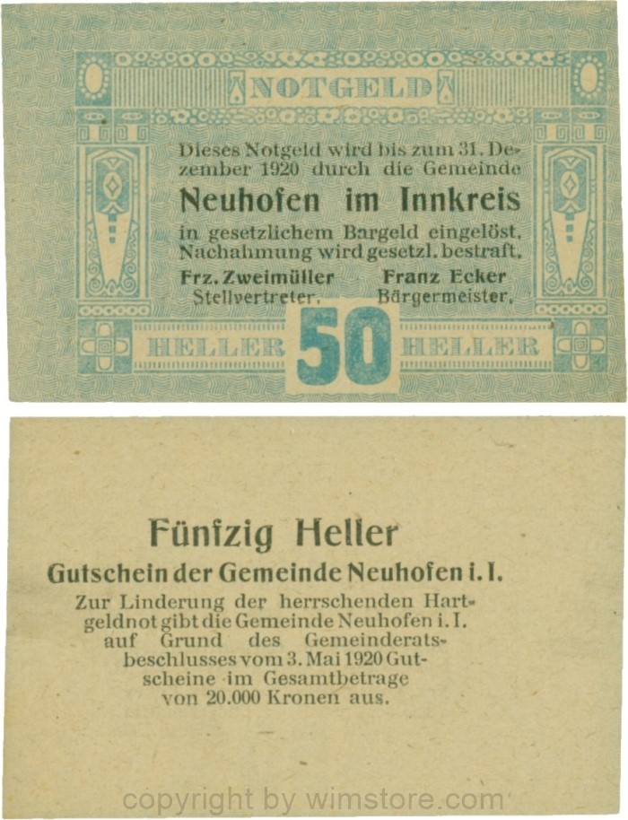 Neuhofen im Innkreis, G0652I12, 50 Heller, Verzierung IV; 1