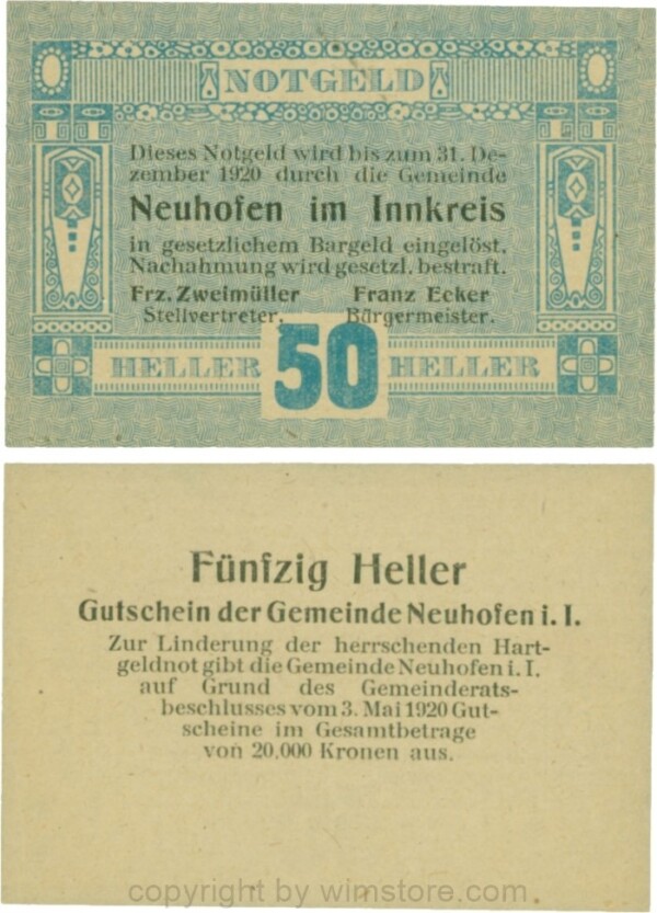 Neuhofen im Innkreis, G0652I15, 50 Heller, Verzierung V; 1-