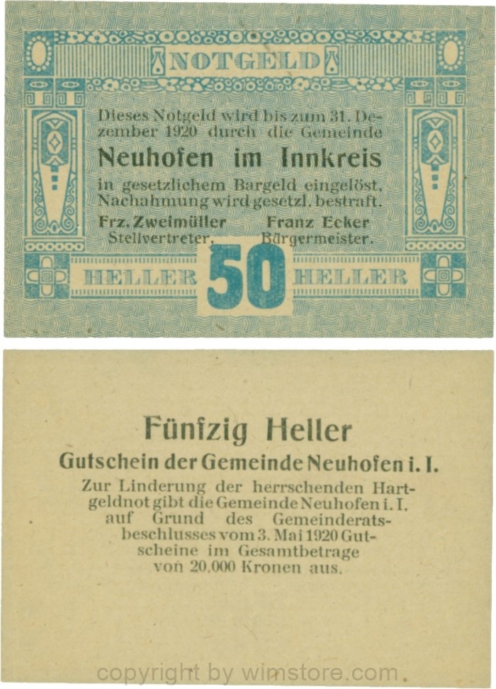 Neuhofen im Innkreis, G0652I15, 50 Heller, Verzierung V; 1-