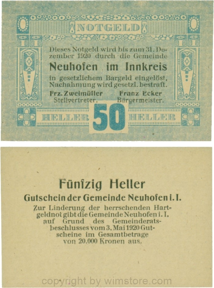 Neuhofen im Innkreis, G0652I21, 50 Heller, Verzierung VII; 1