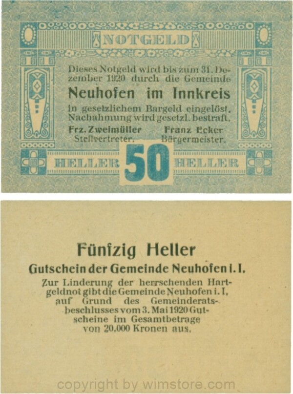 Neuhofen im Innkreis, G0652I21, 50 Heller, Verzierung VII; 1-