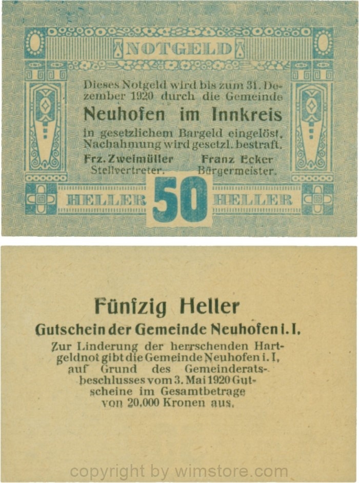 Neuhofen im Innkreis, G0652I21, 50 Heller, Verzierung VII; 1-