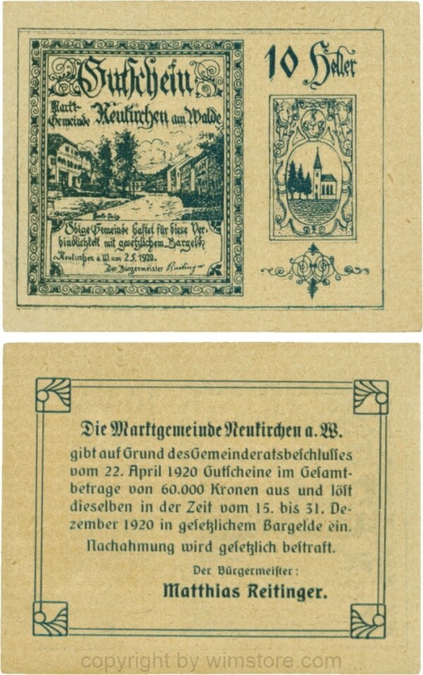 Neukirchen am Walde, G0655Ia01, 10 Heller, Schein 01; 1-